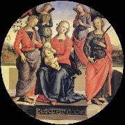 The Virgin and the Nino acompanados for two angeles, Holy Rose and Holy Catalina Pietro vannucci called IL perugino